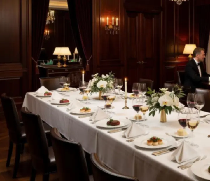 Group around a poker table at a private event, with elegant restaurant service.