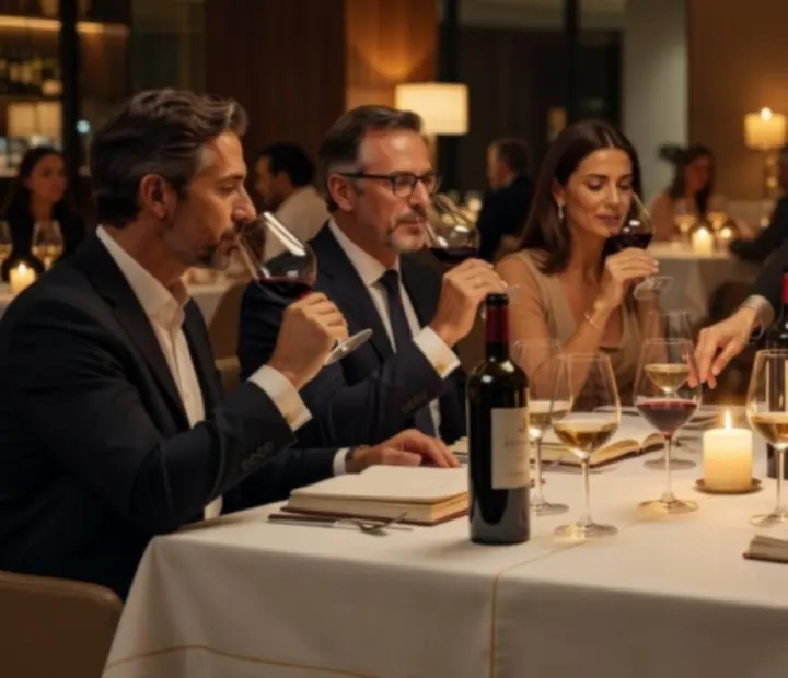 Ambiente sofisticado de prova de vinhos num restaurante elegante